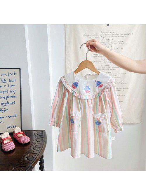 Embroidered Korean version girl's dress autumn nav...