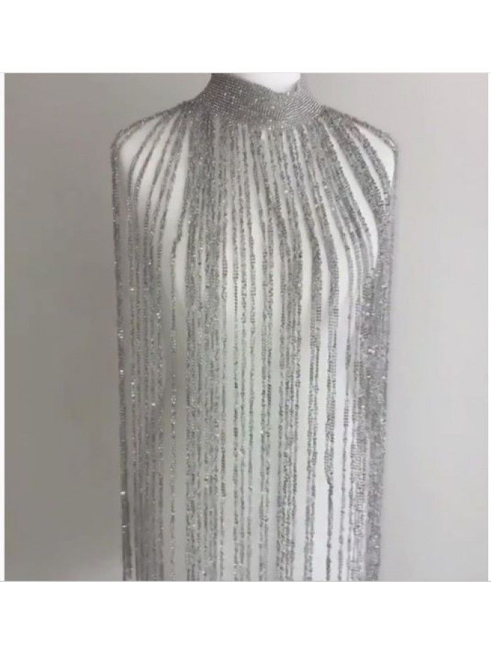 Sexy nightclub diamond exaggerated long tassel scarf dress