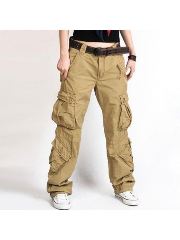 Women's Multi Pocket Sports Pants Loose Tactical Pants Large Casual Pants 