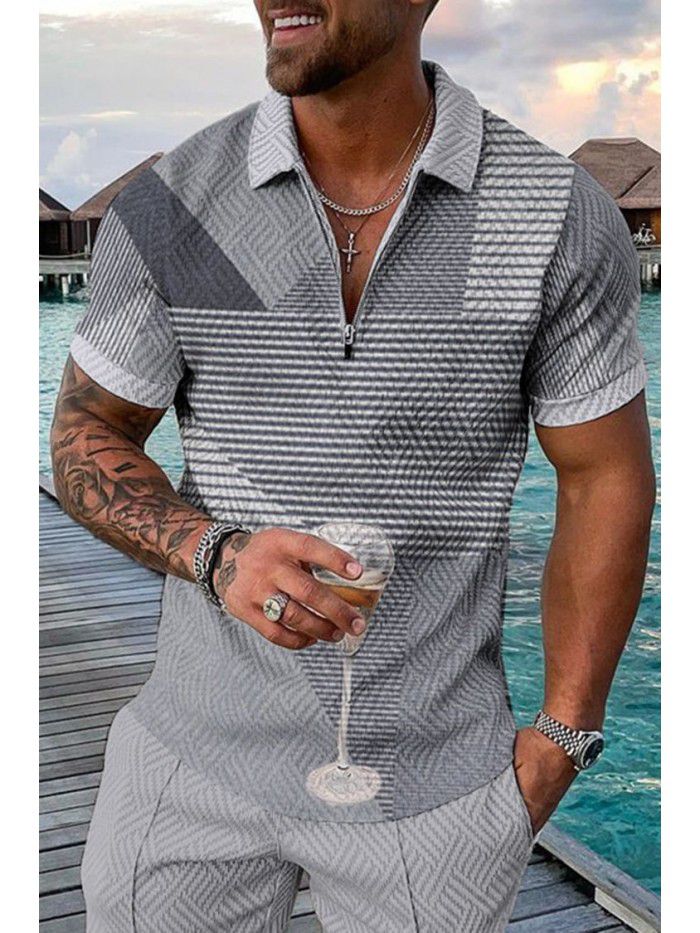 Summer New Short Sleeve Chain POLO Shirt 3D Digital Printing Men's Fashion Slim Fit POLOT Shirt 