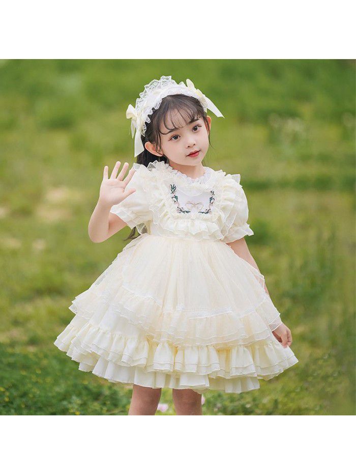 Princess dress, autumn and winter children's dress, lace fluffy yarn, baby girl's first year dress 