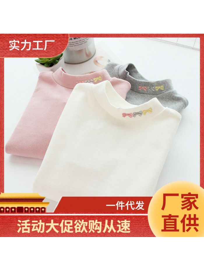 Children's cotton bottom shirt, girl's half-high neck T-shirt, medium and large children's versatility, autumn clothes, thick autumn and winter style 