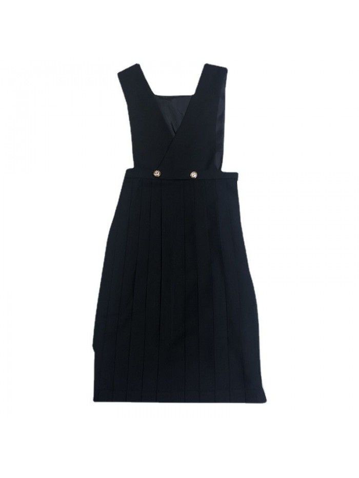 Basic uniform dress with straps, dress with chest protection, pleated skirt, long skirt 
