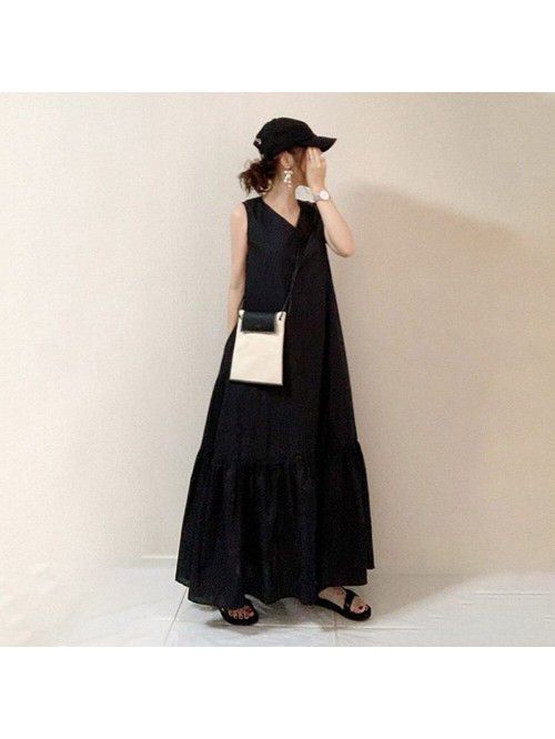 Summer New Big Swing Loose Sleeveless Skirt Slim P...