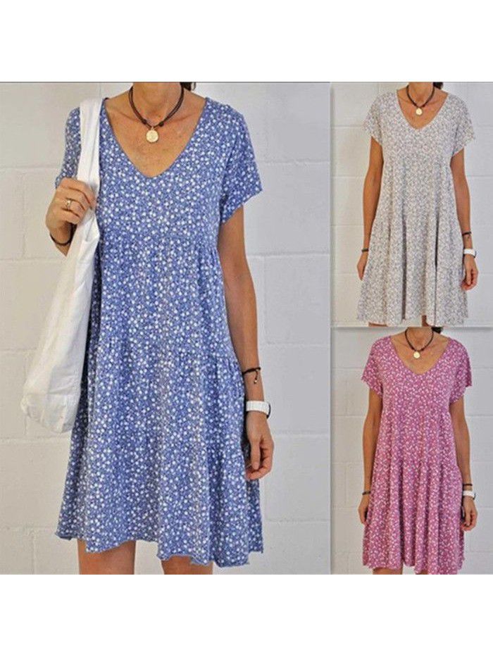 Summer New Popular Large Women's Round Neck Slim Fit Short Sleeve Dress for Women 