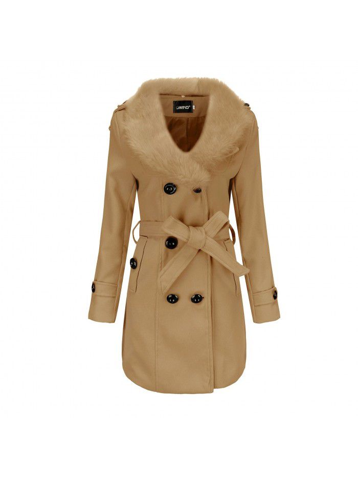 Coat, women's medium length, women's windbreaker, winter clothing, Korean version, large woolen collar, double-sided fabric