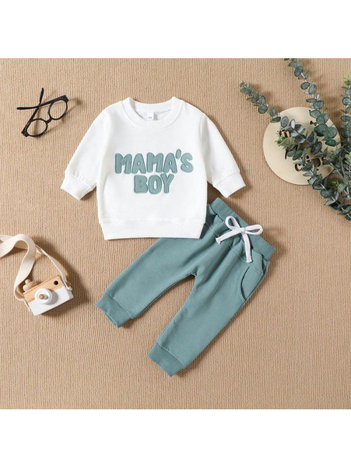 Children's Sweater Set Cotton Boys' Long sleeved Baby Spring and Autumn Children's Wear Pants and Clothes Two Piece Set 