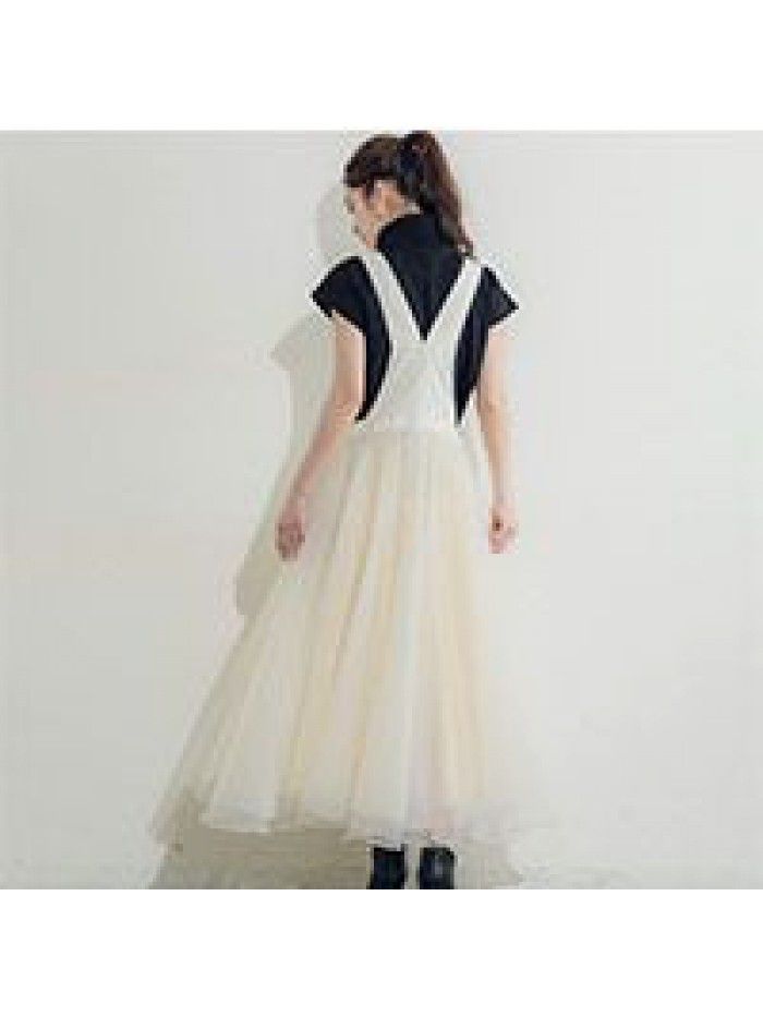 Autumn Strap Dress Japanese Spliced Mesh High Waist Dress Strap 