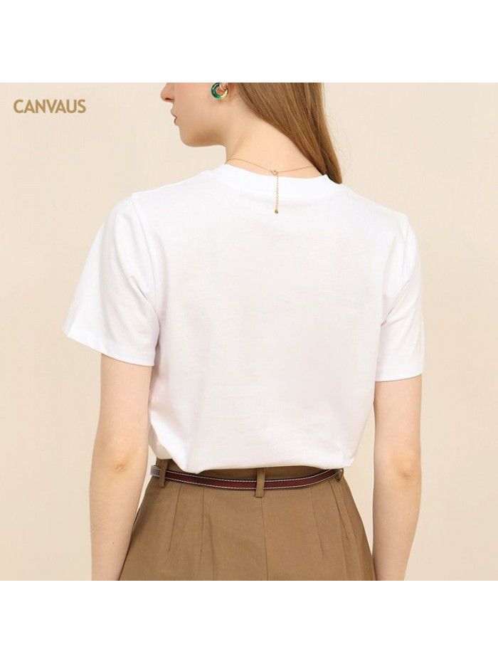 Summer new print short-sleeved t-shirt women's thin round neck cotton white cartoon top 