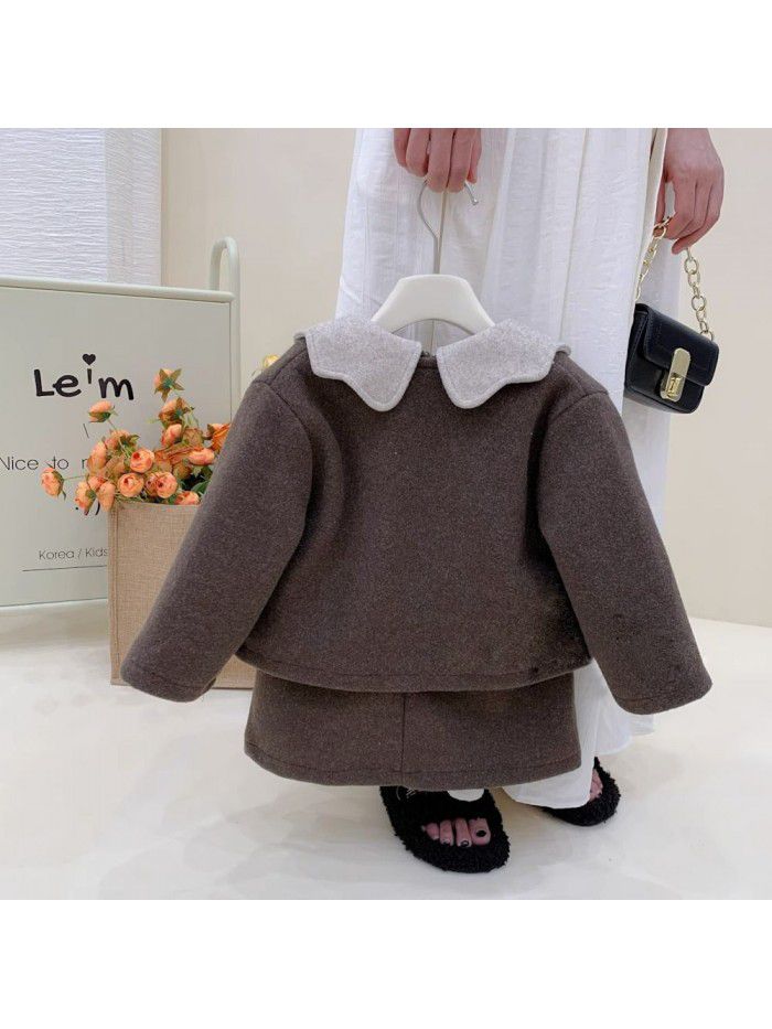 Children's clothing, girls' temperament set, winter clothing, girls' handmade woolen cashmere coat, skirt, two-piece set 