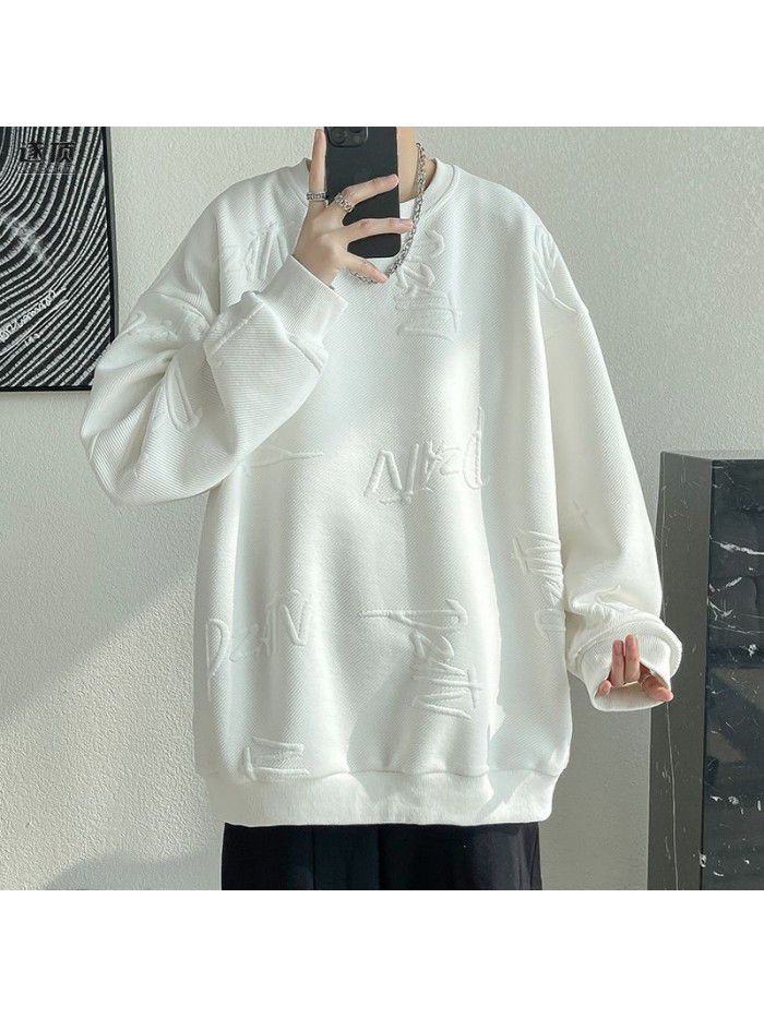 Men's trendy brand sweatshirt, spring and autumn style, with a layered bottom feel, vintage long sleeved T-shirt jacket 