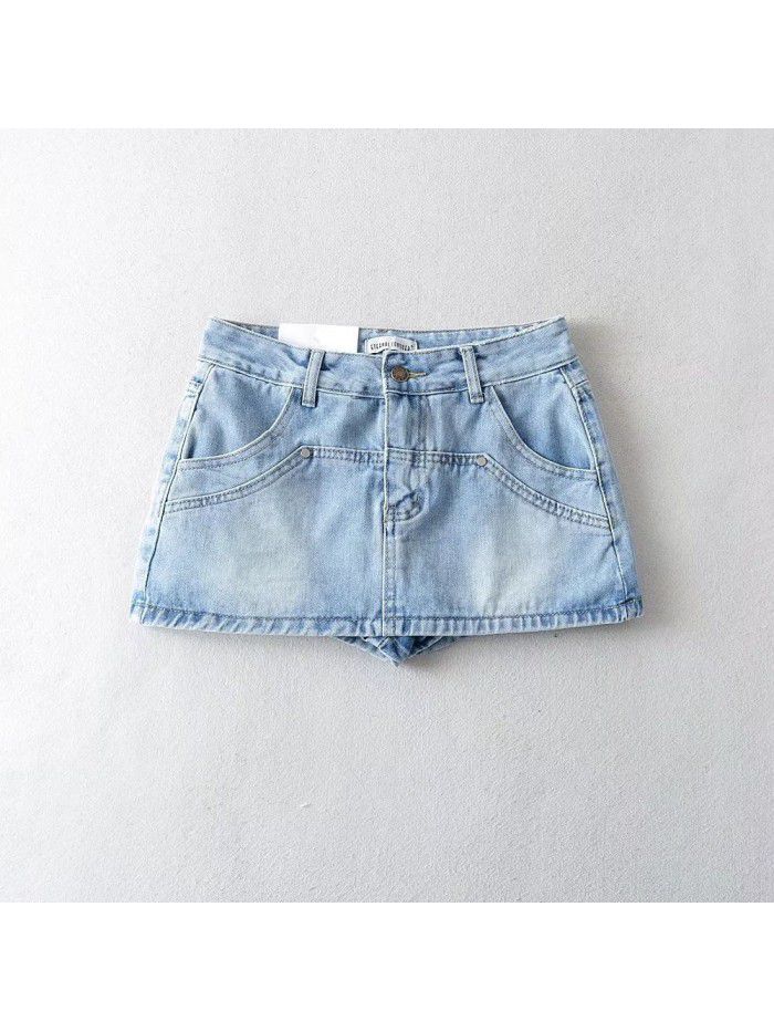 Spicy Girl Retro High Waist Slim and Anti Shining Wrap Hip Short Skirt Women's Summer Leg Show Long Skirt Pants Denim Half Skirt 