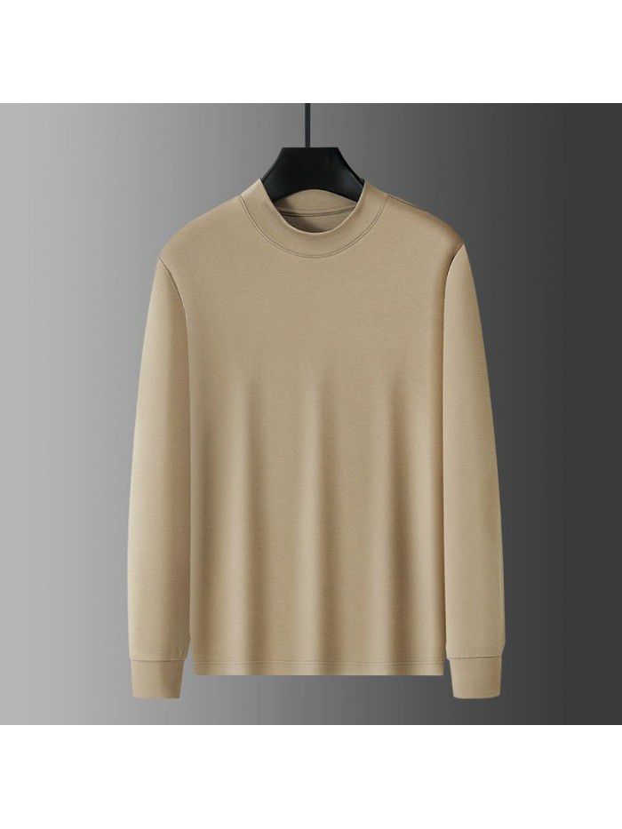 Ultra-soft medium-high collar long-sleeved T-shirt for men in autumn double-sided mercerized cotton denim bottom shirt for men in spring and autumn 