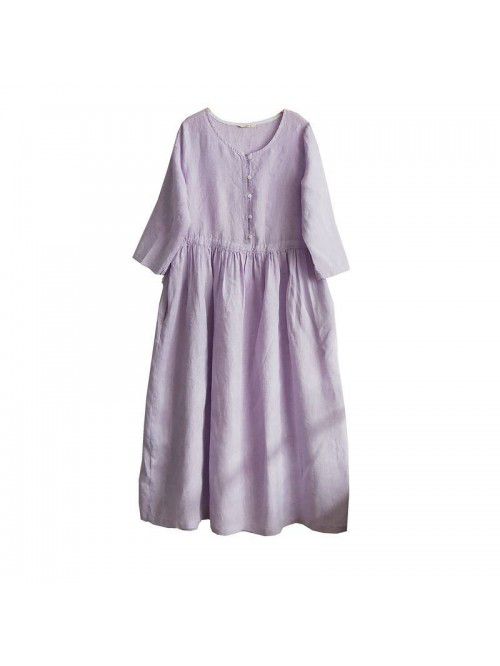 Pure linen medium sleeved medium length large swin...