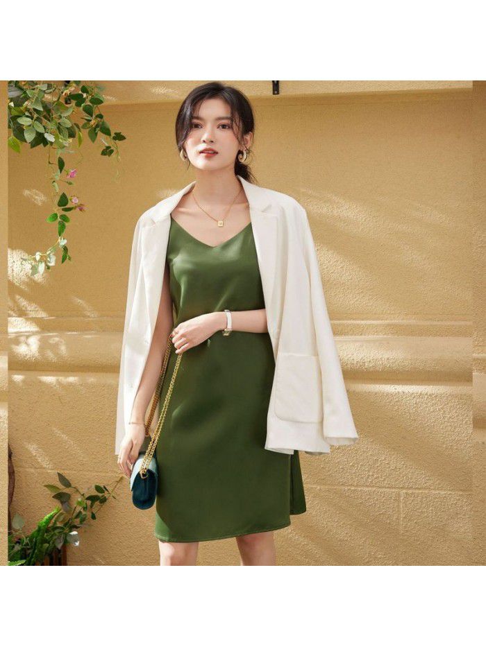 Dress Satin Mid length Dress Summer New Slim Sexy Women's Strap Dress 