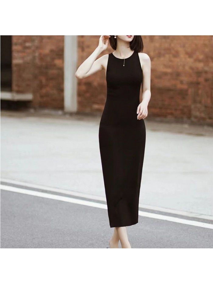 Summer New Fashion Women's Temperament Mid length Skirt Slim Fit Show Thin Bottom Knitted Tank Top Dress 