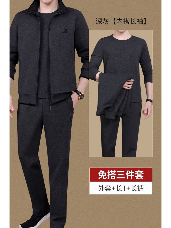 Sportswear 3-piece men's casual sports set Spring and Autumn Running middle-aged men's oversized clothing 