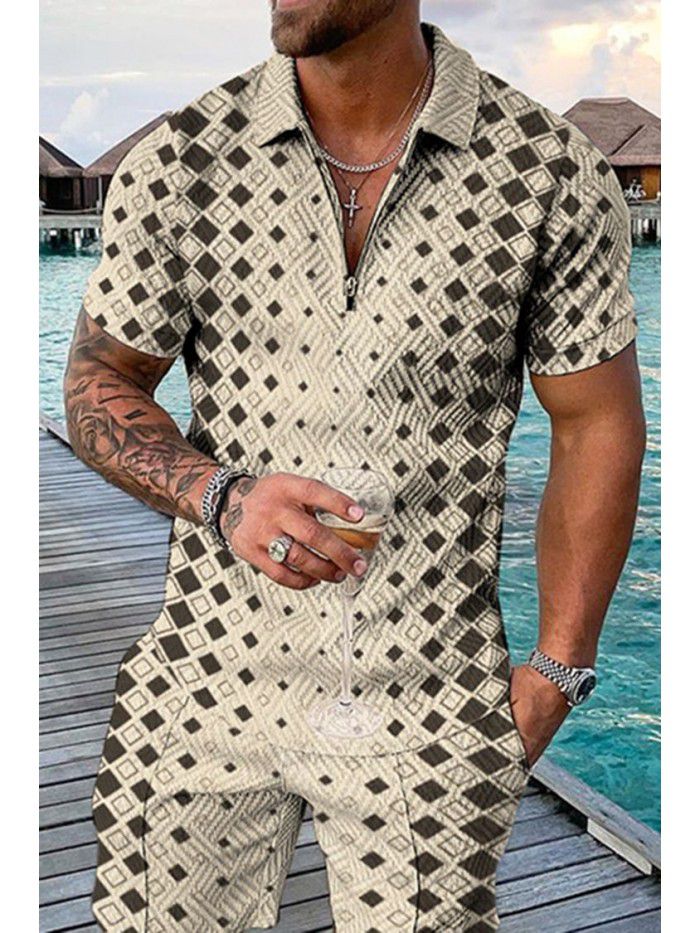 Summer New Short Sleeve Chain POLO Shirt 3D Digital Printing Men's Fashion Slim Fit POLOT Shirt 