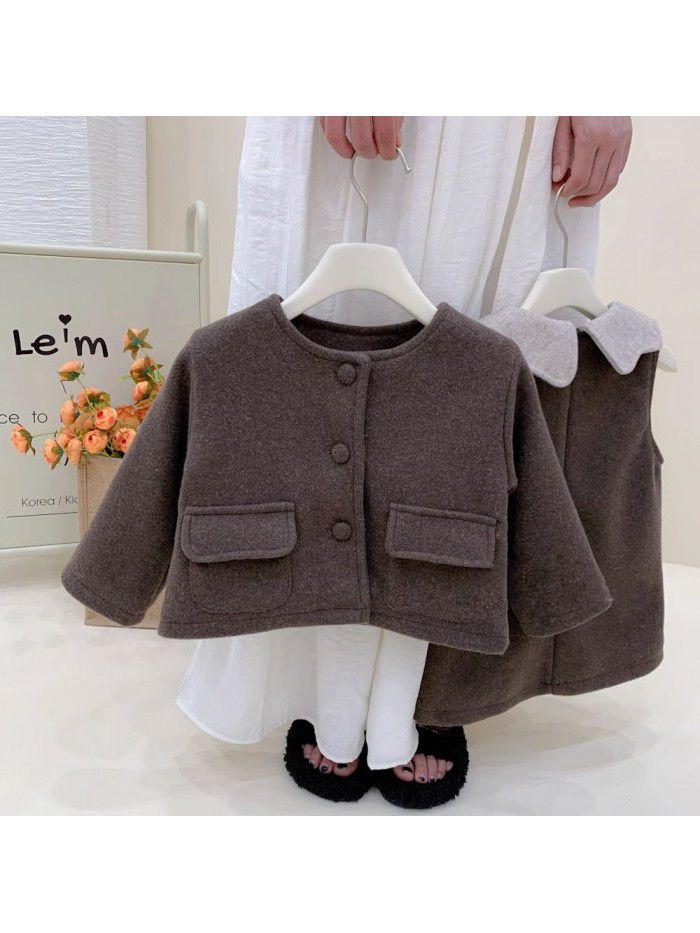 Children's clothing, girls' temperament set, winter clothing, girls' handmade woolen cashmere coat, skirt, two-piece set 