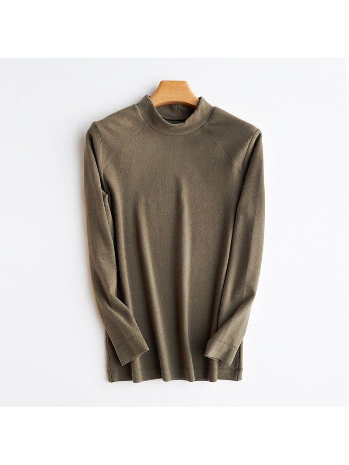 Heaty De Rong Half High Neck Open Shoulder Top Fashion Elastic Casual Bottom Long Sleeve Men's T-shirt 