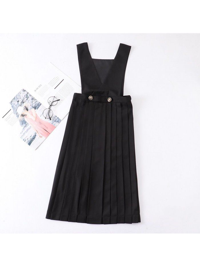 Basic uniform dress with straps, dress with chest protection, pleated skirt, long skirt 