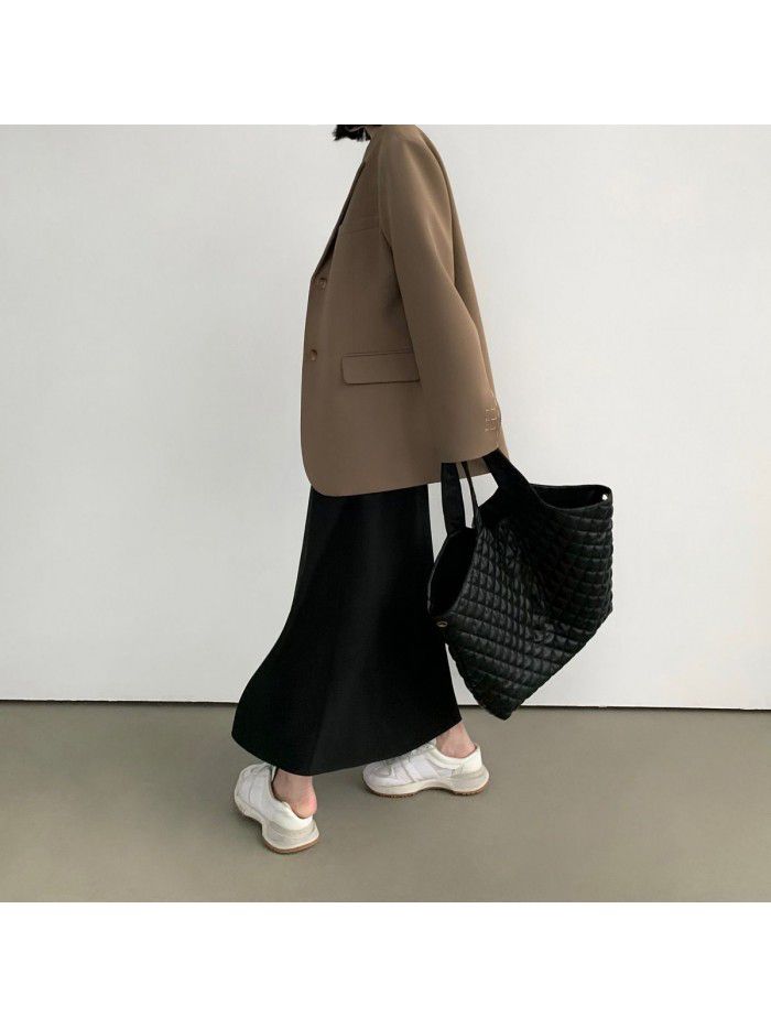 Black French suspender dress for women's new minimalist style diagonal cut long skirt 