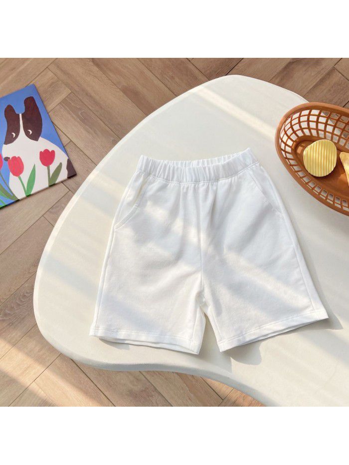 Girls' shorts, summer clothing, children's white sports pants, versatile, fashionable casual pants for boys, and a trend of five point pants 