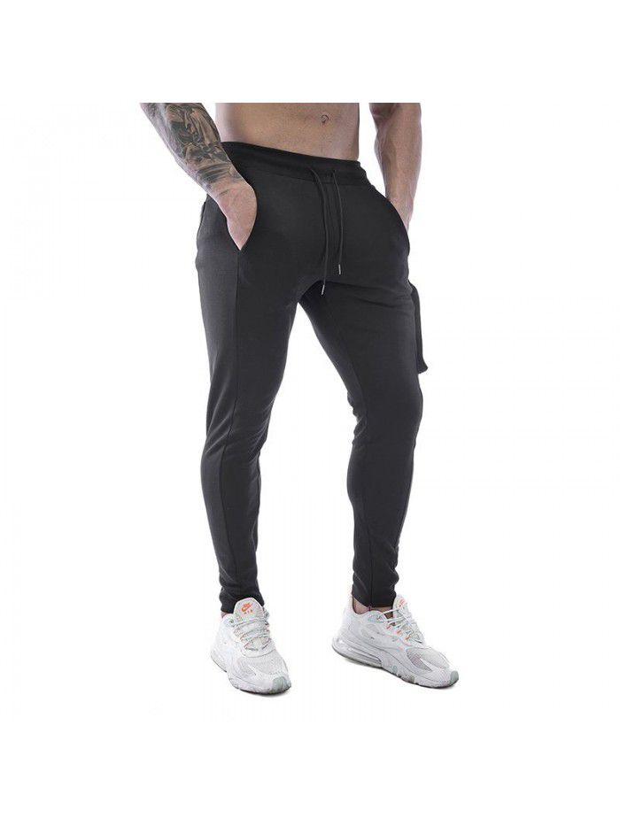 Men's sports pants stretch cotton casual small leg large zip pocket men's pants 