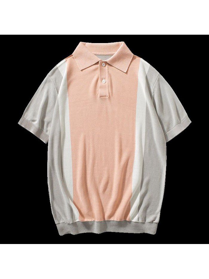 Summer Men's Short Sleeve Solid Plain Polo Short Sleeve T-shirt Loose Casual 