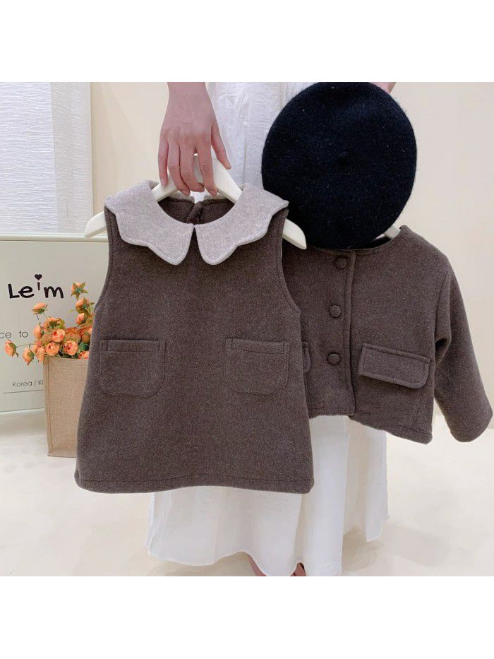 Children's clothing, girls' temperament set, winter clothing, girls' handmade woolen cashmere coat, skirt, two-piece set 