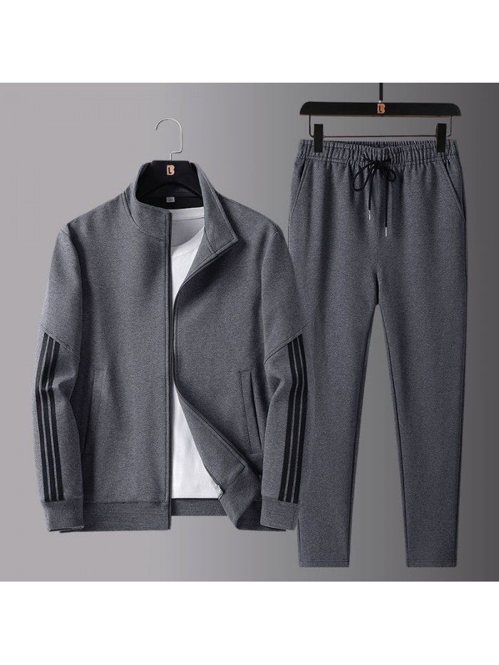 New men's spring and autumn sportswear suit middle-aged father's loose sweater three-piece large casual coat 