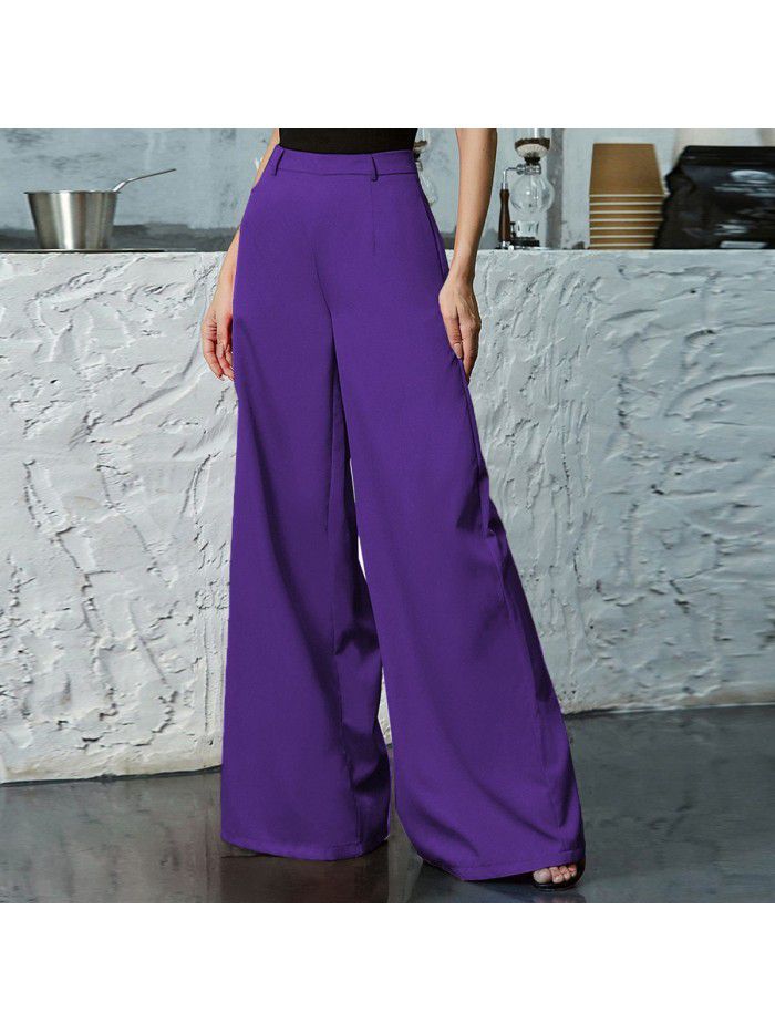 Solid color wide leg pants with a cool and sweet style for women 