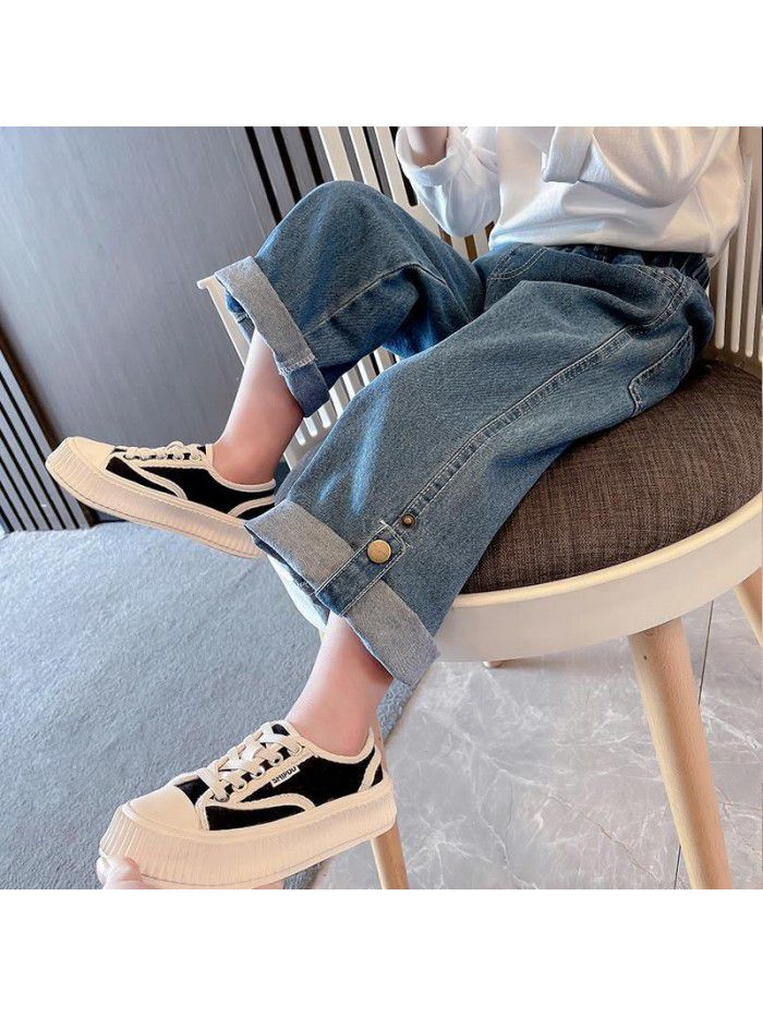 Girls' Jeans Spring and Autumn New Korean Women's Autumn Children's Autumn Fashion Autumn Fashion Wide Leg Pants 