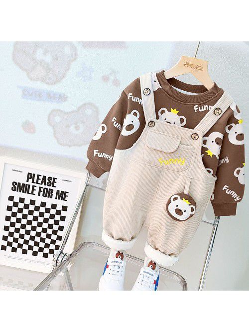 Boys' plush set for winter wear, girls' new cartoo...