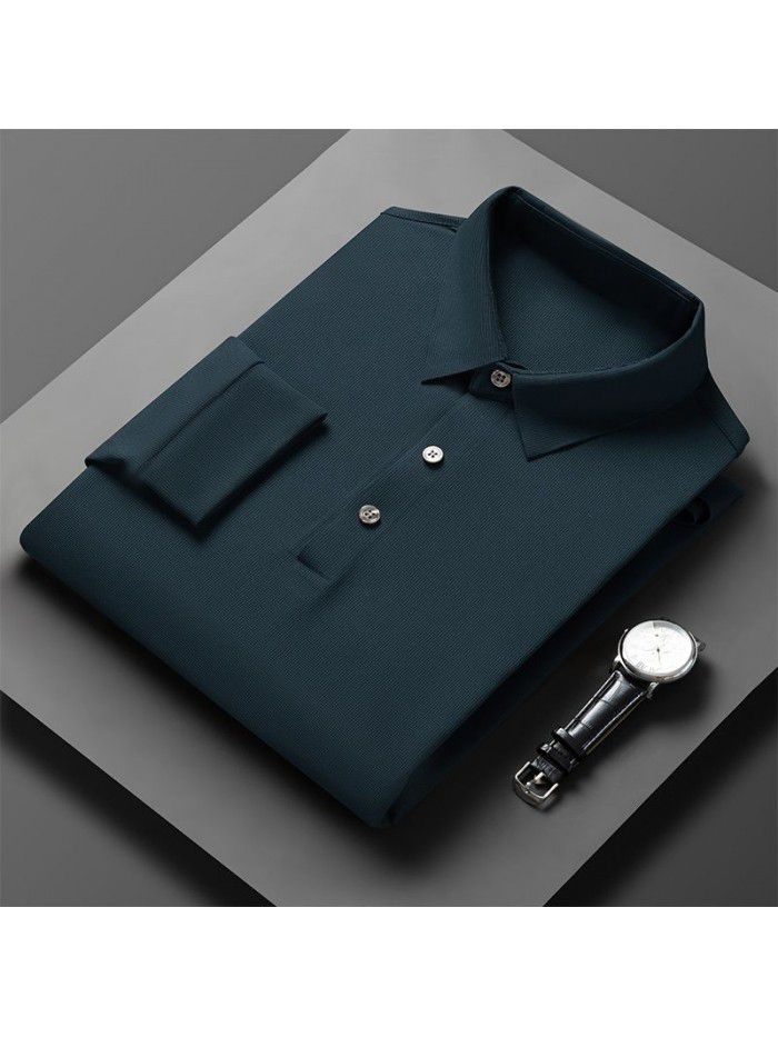 New T-shirt Spring and Autumn Men's Polo Shirt Middle aged Polo Collar Long Sleeve Fashion Men's Top 