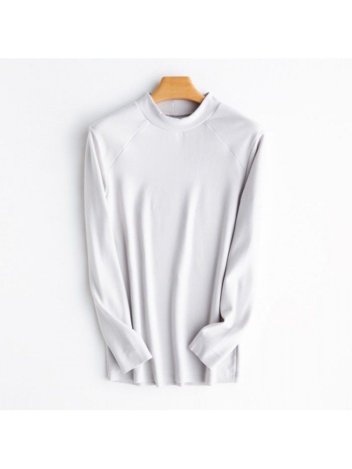 Heaty De Rong Half High Neck Open Shoulder Top Fashion Elastic Casual Bottom Long Sleeve Men's T-shirt 