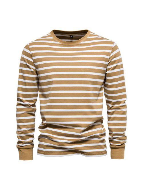 Spring New Casual Long Sleeve T-shirt Men's 100% C...