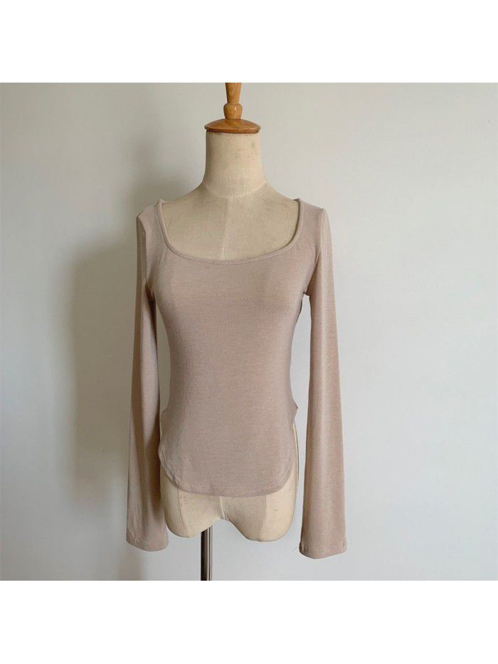 Basic slim fit big round neck pure desire bottom T-shirt female 