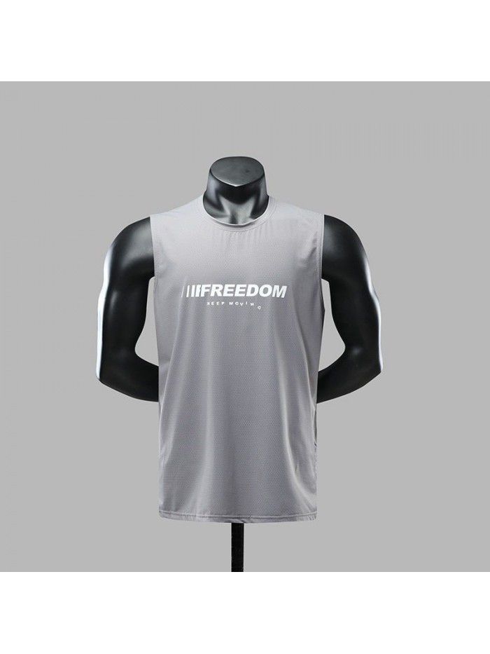 Men's basketball sports vest sleeveless T-shirt fitness training vest quick-drying ice silk running short sleeve top 