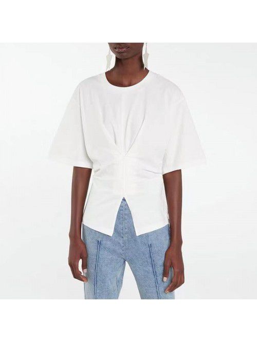 Pleated design feeling T minimalist style waist de...