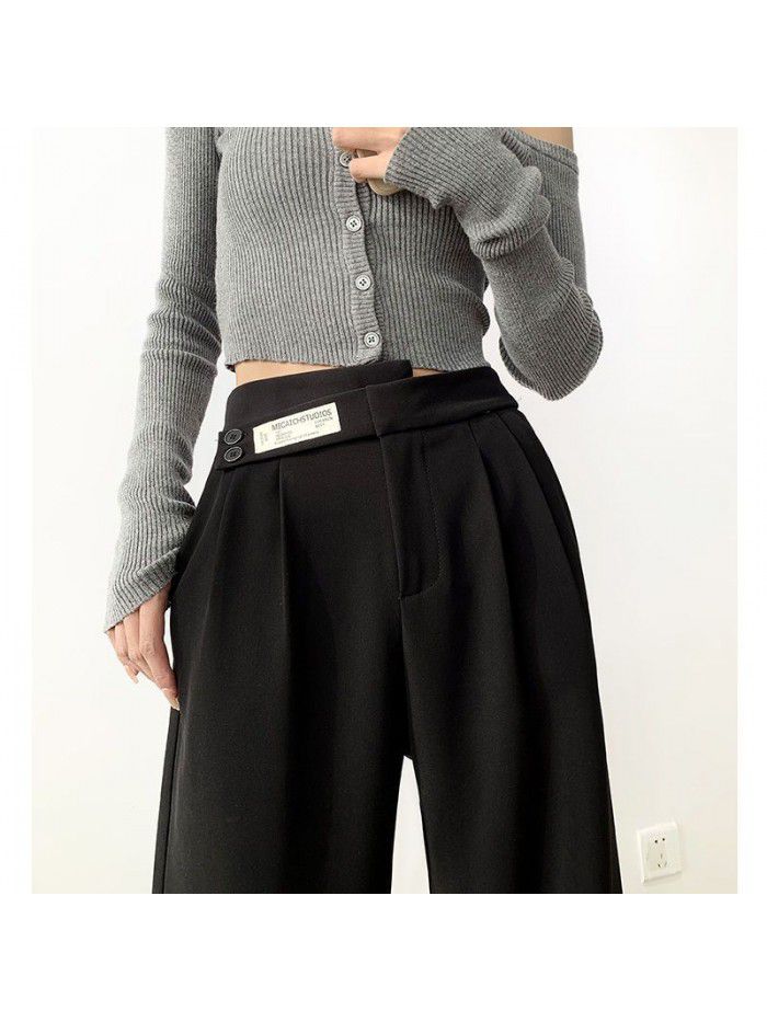 Khaki Wide Leg Pants Women's High Waist Drop Spring/Summer New Casual Relaxed Floor Sweeping Double Button Straight Sleeve Suit Pants 