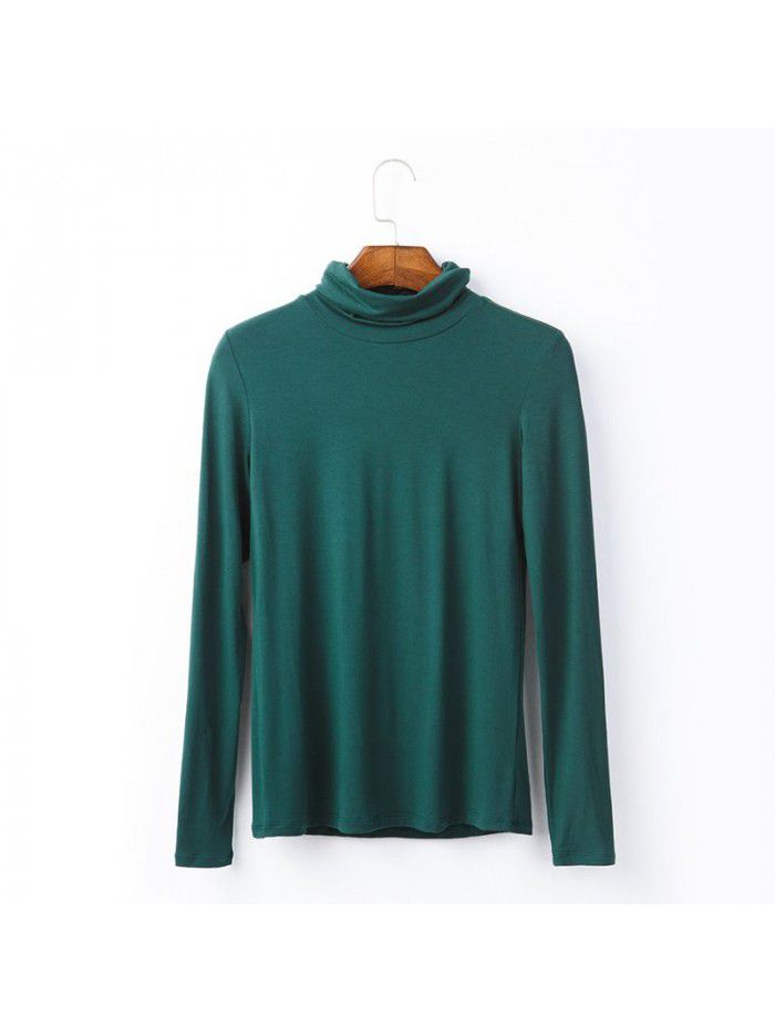 Women's autumn long sleeved T-shirt Women's solid color high neck modal base coat Women's autumn top 