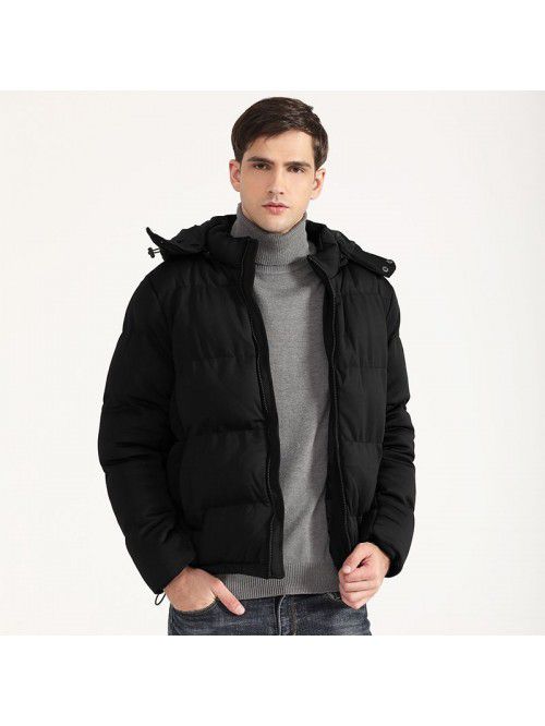 Men's cotton jacket thickened solid color imitatio...