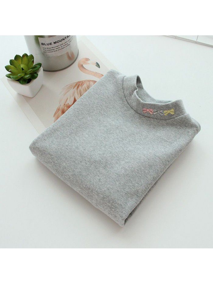 Children's cotton bottom shirt, girl's half-high neck T-shirt, medium and large children's versatility, autumn clothes, thick autumn and winter style 