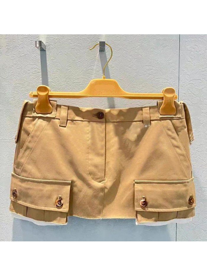 Cool Girls' Fashionable Patchwork Pocket Half Skirt French Spring/Summer New Versatile Mini Short Skirt Straight Tube Skirt Trend 