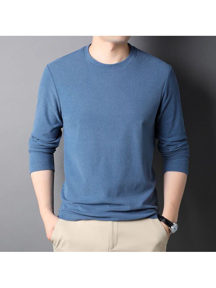 Autumn and winter new men's long sleeved double-sided velvet T-shirt with round neck men's long sleeved German velvet casual bottom shirt 