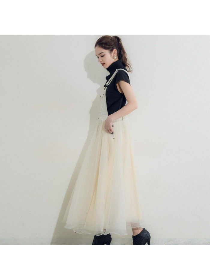 Autumn Strap Dress Japanese Spliced Mesh High Waist Dress Strap 
