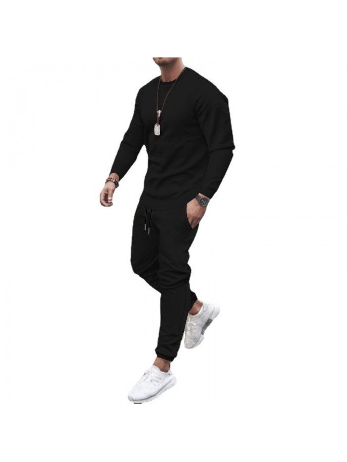 Long sleeved casual suit for men's solid color trend sports suit for men 