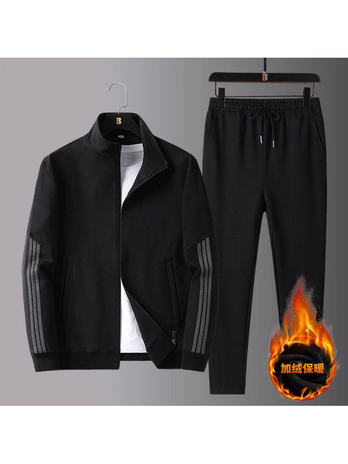 New men's spring and autumn sportswear suit middle-aged father's loose sweater three-piece large casual coat 