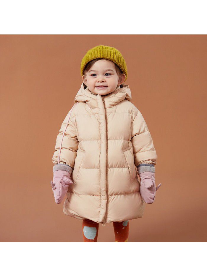 Winter New Three proof Fabric White Goose Down Warm Hooded Long Down Coat for Boys and Girls